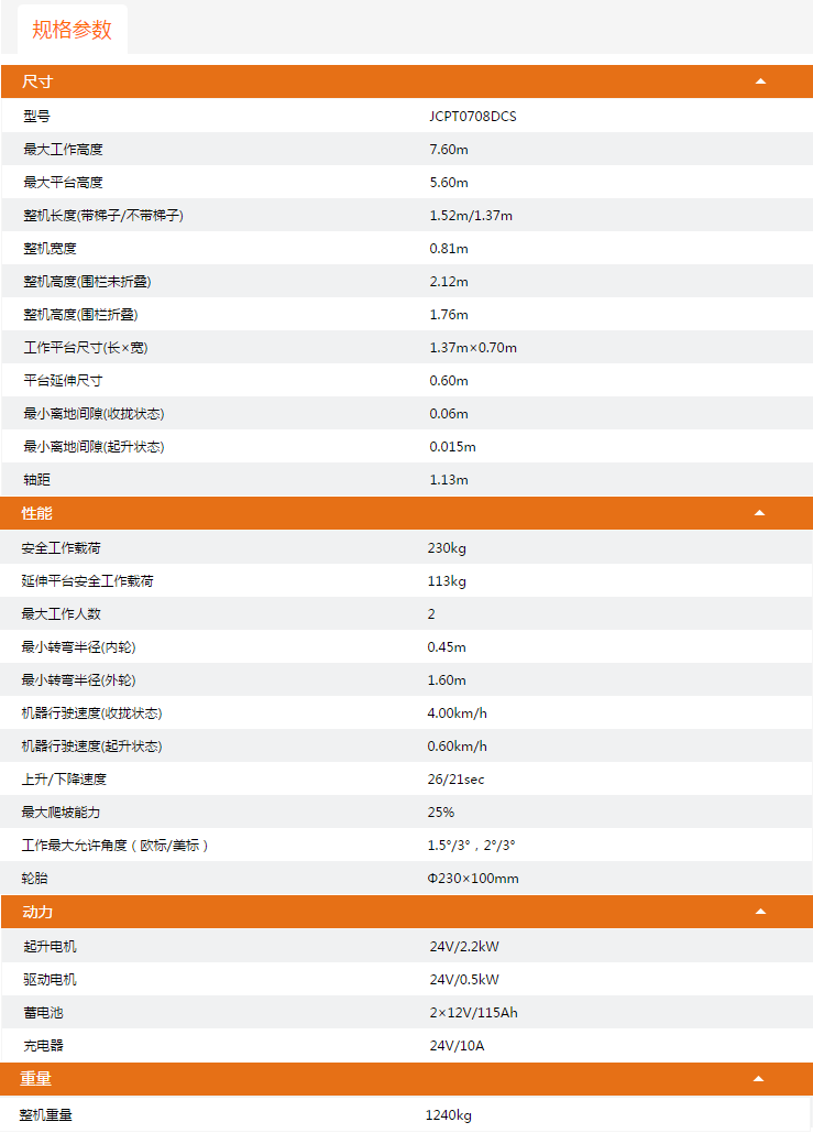 宿州升降平臺JCPT0708DCS規(guī)格參數(shù)