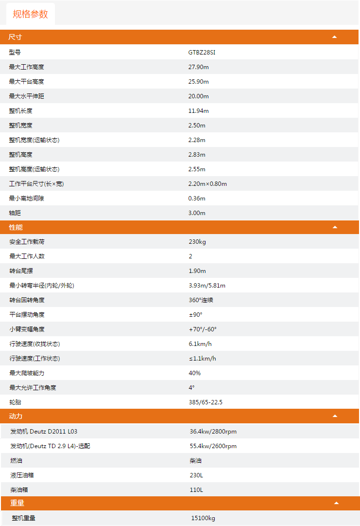 巫溪升降平臺(tái)GTBZ28SI規(guī)格參數(shù)